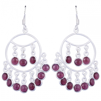 Ethnic Indian design pure silver bezel set Garnet earrings